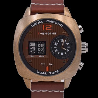 China Custom Made Chronograph Stainless Steel Case Band Drum Roller Genuine Leather Movement Casing Watches for sale