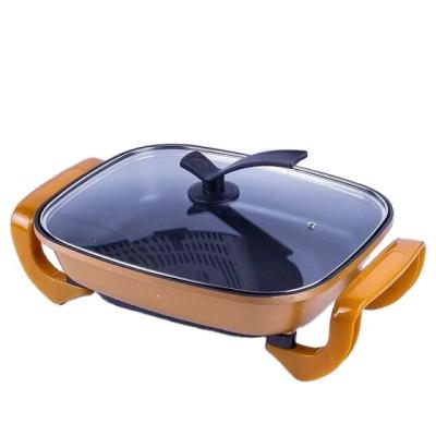 China Hotel 15.5 Inch Square Size 1500 Watt Electric Grill Pan With Gold Color And No-stick Coating for sale