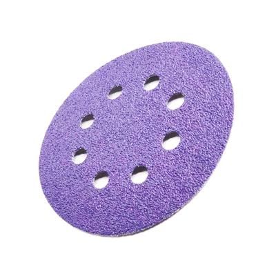 China Factory supply SABER 5inch 125mm sanding disc 8holes sanding disc aluminum alloy and sand paper abrasive purple ceramic disc for sale