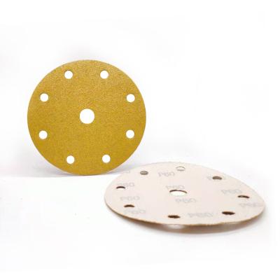 China SABER 6inch 150mm Automatic Yellow Paper Aluminum Oxide 9holes Putty Abrasive Sanding Disc for sale