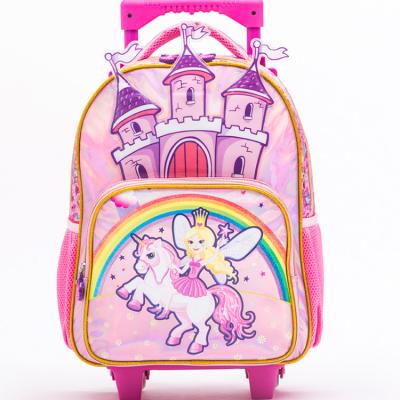 China OEM New Waterproof 3D Cartoon Pink Children's Backpack Multifunctional Trolley Pulley School Bag Trolley Kids School Bags for sale