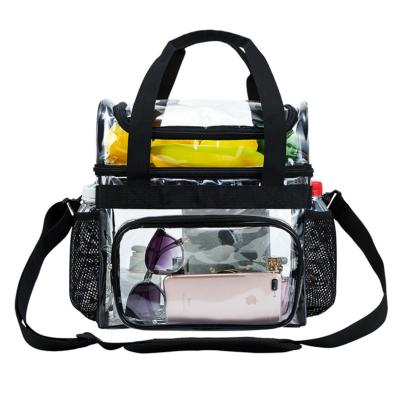 China Clear PVC Durable Plastic See Through Lunch Bag With Adjustable Shoulder Strap Handle for sale