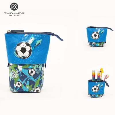 China OEM Logo Cartoon Football Pattern Durable Custom Kids School Pencil Cases Round Pencil Case Kids Pencil Case for sale