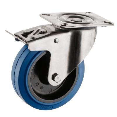 China Industry Wheel 304 Stainless Steel Blue Elastic Rubber Wholesale Caster Wheel for sale