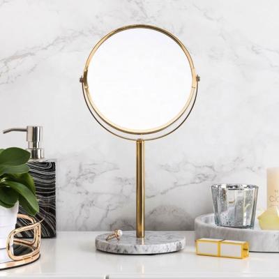 China Home Decoration Natural Stone Marble Base Stand Table Makeup Magnifying Mirror With Jewelry Storage Tray for sale