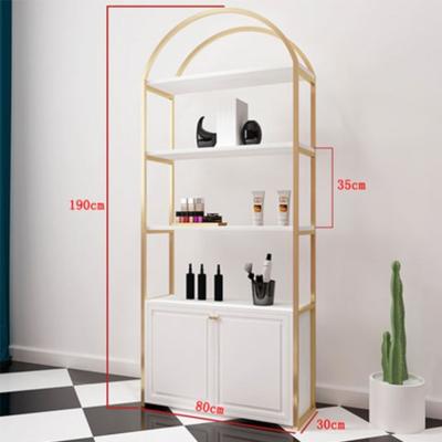 China Nordic European Light Luxury Cosmetic Rack Storage Shelf Wrought Iron Nail Polish Shelf Beauty Shop Display Rack Golden for sale