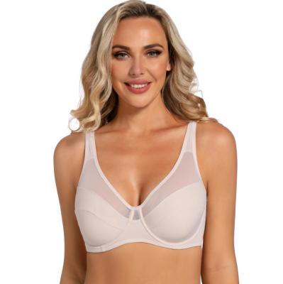 China Sustainable 90D-105D Breathable Plain solid seamless Bra nude soft mesh Underwire push up bra underwear women plus size transparent bra for sale