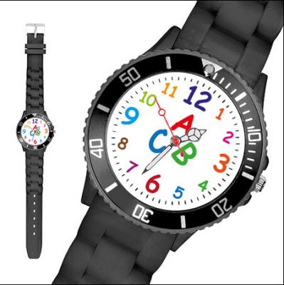 China Reloj negro del cuarzo del silicón del regalo 36m m de la Navidad para los niños con el logotipo de Debossed en venta