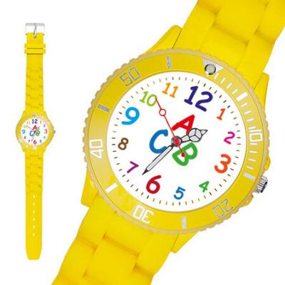 China Impermeabilice el reloj del gel del reloj del cuarzo del silicón de 5 atmósferas/de silicona del amarillo en venta