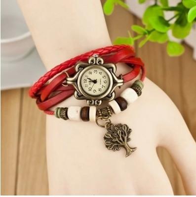 China Retro Bronzefall-Mehrfarbenbaum-hängende lederne Verpackungs-Armband-Uhr für Mädchen 21CM zu verkaufen