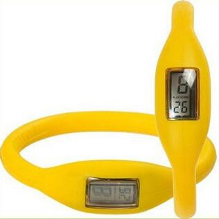 China Eco-Friendly Digital Rubber Jelly Ion Sport Silicone Bracelet Wrist Watch Yellow for sale