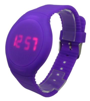 China Reloj redondo púrpura de la cara LED Digital para las mujeres con el logotipo Debossed en venta