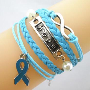 China Encanto de cuero de la pulsera de la conciencia del cáncer de pecho del abrigo con Blue Ribbon en venta