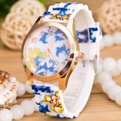 China 3 ATM Flower Silicone Rubber Watches , Women Japan Movt Quartz Watch for sale