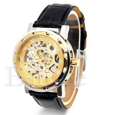 China Stainless Steel Case Men Leather Strap Watches  ,  Gold Watch With Leather Band for sale