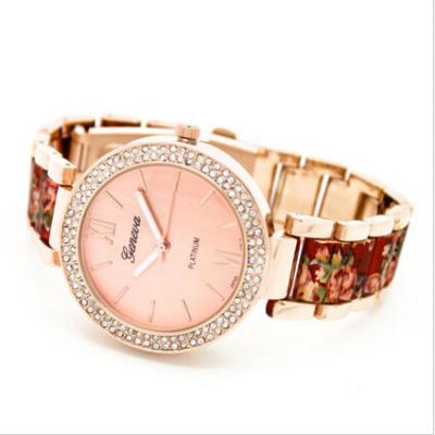 China Rosa del reloj de la flor de Ginebra del diamante de Vogue/relojes Rrelogio 2015 de la muchacha en venta