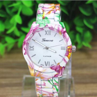 China Reloj del cuarzo de señora Dress Relogio Flower Printing Ginebra para el negocio, partido, deporte en venta