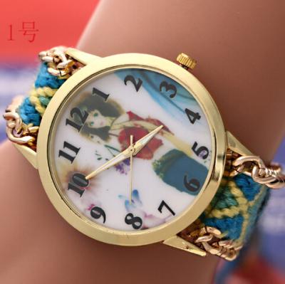 China Gril hizo punto el reloj de la flor de Ginebra de la correa para las muchachas con la parte posterior del acero inoxidable colorida en venta