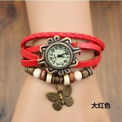 China Relojes de cuero con la correa roja, relojes de la pulsera de las señoras del estilo de la mariposa del cuarzo de las mujeres en venta