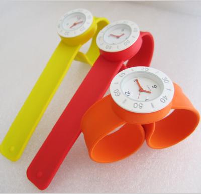 China White Face Kids Rubber Band Watches , Candy Colours Slap Bracelet Watch for sale