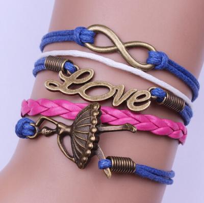 China Pulsera del cáncer de pecho del metal del amor, pulsera trenzada del cuero de la PU de la capa multi del vintage en venta