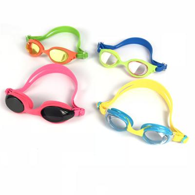 China Factory Price Wholesale Anti Fog Junior Kids Swim Goggles With Shiny Power And Neoprene Headstrap for sale