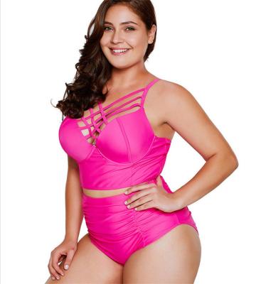 China Breathable Sexy Bikini High Waist Plus Size Solid Color Two Piece Swimsuit Women Hot Spring Bathing Suit for sale