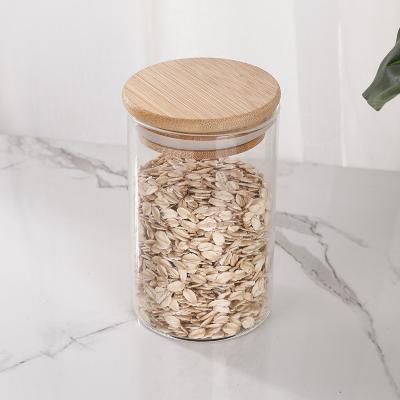 China Sustainable Glass Food Storage Containers Set, Airtight Food Jars With Lids Bamboo Wooden Kitchen Canisters For Sugar, Candy, Cookie, Rice Jar for sale