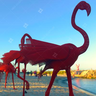 China Stainless Steel Mesh Flamingo China Red Painting Sculpture In Carving By The Sea Exhibition for sale