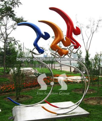 China China Outdoor Park Sculpture , Stainless Steel Surface Bicycle Riding Painting Sculpture for sale