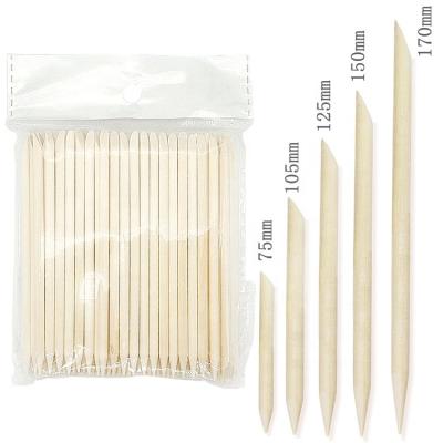 China Cheap Double Headed Wooden Manicure Stick 7.5cm 10.5cm 15cm Skin Nail Pusher 17cm Orange Dead Remover Clean Sticks Nail Cuticle Pusher for sale