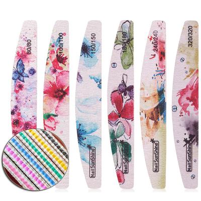 China Custom Printing Manicure Care Logo Japan Emery Sand *Printed Professional Half Moon Washable Loose Nail File 180/240 for sale