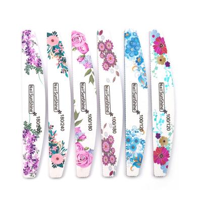 China Nail Salon USE Double Side Custom Printed Skin Nail Files Pink 100/180 Hand Individually Wrapped Bulk Flower Printing White Nail Filer for sale