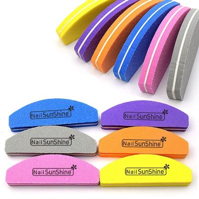 China Nail Care Eco-Friendly Half Moon Shape Mini Sponge Finger File Nail Logo Nail Manicure File Printed Customized Professional 100/180 for sale