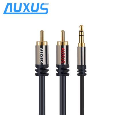 China Car 3.5mm 2RCA To Audio Auxiliary Stereo Y Splitter Cable Male To Male Gold Plated for sale