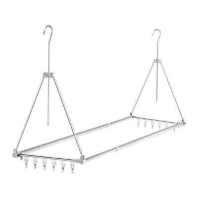 China Newest Balcony Flexible Multifunctional Garment Hanger Bipolar Telescopic Rack Clothes Metal Coat Display Drying Rack for sale