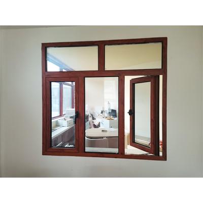 China Contemporary Sound Proof Aluminum Casement Window Double Glazed Glass Aluminum Frame Wood Grain Slat Inside for sale