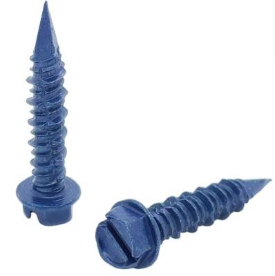 China Hex Head HEX Slotted Concrete Screws Ruspert Coating Blue Screws for sale