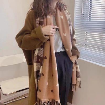 China New acrylic fall and winter lattice acrylic fiber bilateral tassels scarf for women fashion shawls for women for sale