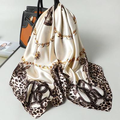 China Large Polyester 90cm Square Scarf Satin Printed Silk Scarf For Women Spring And Autumn New Style Fashion Shawls For Women for sale