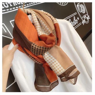 China Winter Autumn New Anti Collision Art Polyester Lattice Cotton Scarf Ultraviolet Thin Shawl Female Color Canvas Silk Scarf for sale