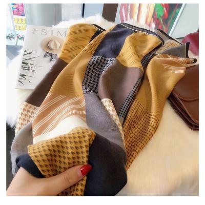 China Winter Autumn New Anti Collision Art Polyester Lattice Cotton Scarf Ultraviolet Thin Shawl Female Color Canvas Silk Scarf for sale