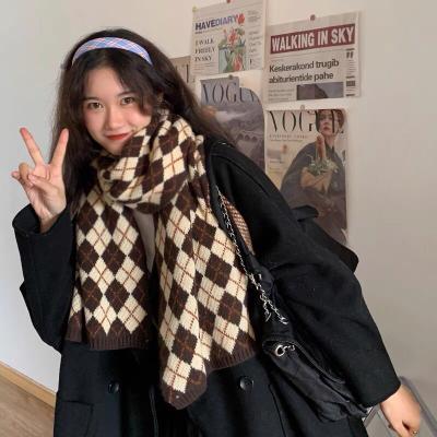 China Long New Pattern Diamond Knitting Scarf For Women Winter Scarf Fashion Warm Scarves for sale