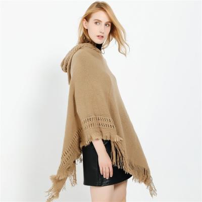 China Loose fringed fringed sweater sweater cape large size shawl cape fashion shawl new female winter autumn hooded for sale