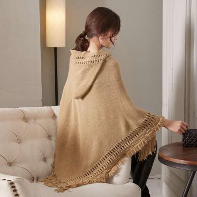 China Loose fringed fringed sweater sweater cape large size shawl cape fashion shawl new female winter autumn hooded for sale