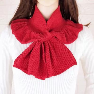 China Short Knit New Autumn Winter Women's Small Scarf Short Sheer Color Bow Scarf for sale