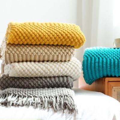 China Solid Color Anti-Static Tassel Knit Baby Nap Blanket Blanket Air Conditioning Soft And Comfortable Blanket for sale