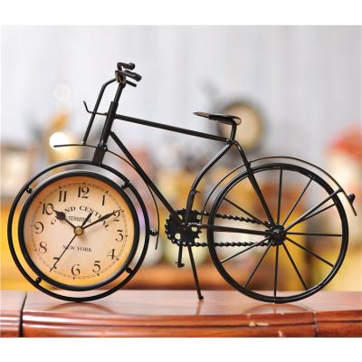 China Retro Metal Bike Vintage Bicycle Radio Standing Desk Table Mute Clock for sale