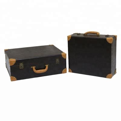 China Cheap Antique PU / Canvas Decorative Leathe Set Of Wooden Storage 2 Suitcase for sale