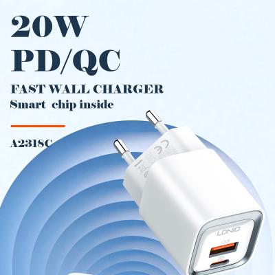 China Wholesale Portable Cell Phone Mini 20W Dual USB C Type-C Wall Charger Adapter For iPhone QC3.0 PD Fast Phone 20W Charger Backup Custom for sale